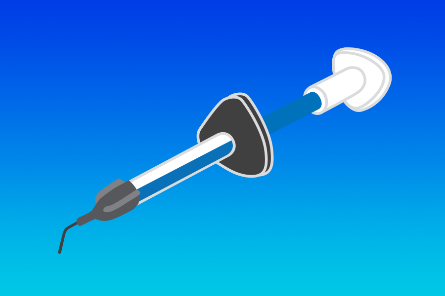: An illustration of a flowable syringe in a blue background